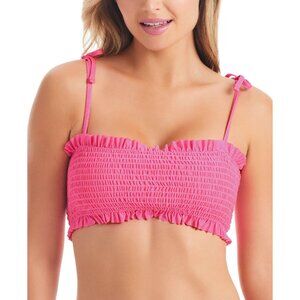 Jessica Simpson Womens Pink Glitter Bomb Smocked Bandeau Bikini Swim Top S